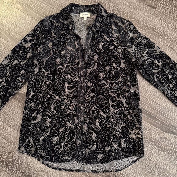 L'AGENCE Hailie Black Burnout Velvet Blouse - Picture 3 of 9